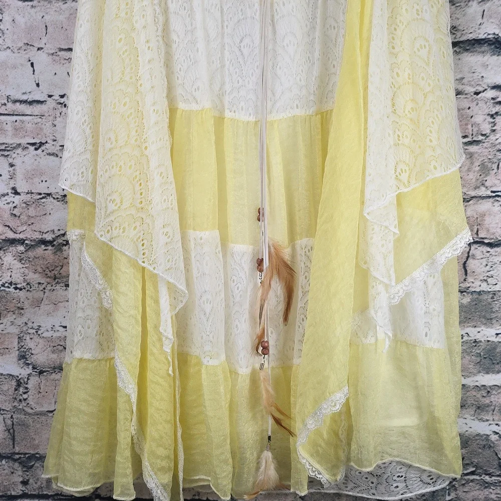 Pretty Angel | Gypsy Boho Cottagecore Yellow And White Silk Blend Tunic Top - Picture 4 of 9